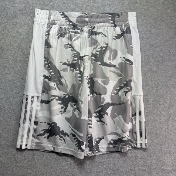 Adidas Athletic Shorts Size Large 14/16 White/Gray Camo White Stripes Aeroready - Picture 2 of 9